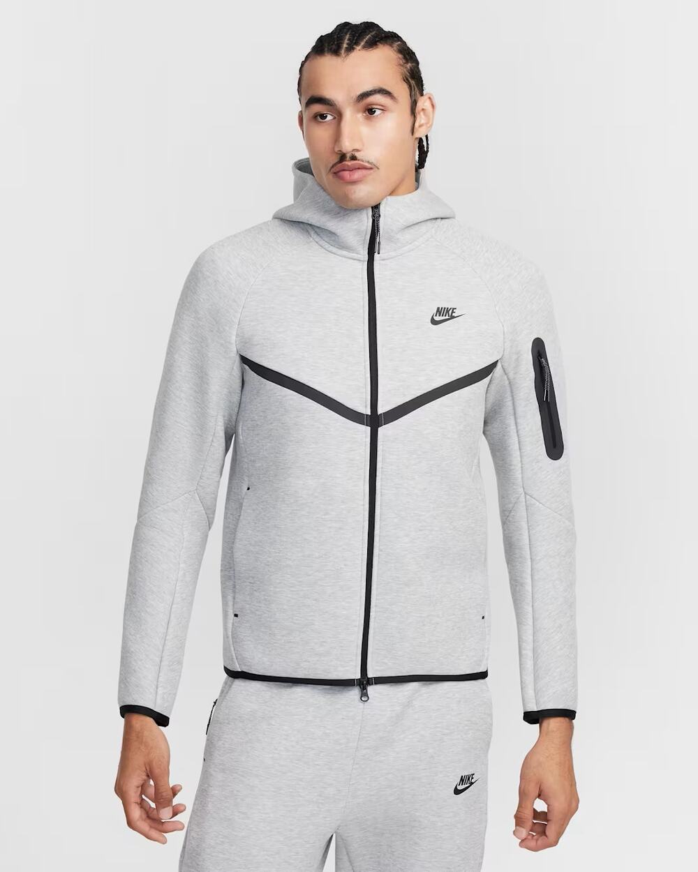 NEW Nike Tech Wind Runner Hoodie Men's Heather Gray Full Zip Chevron Size M